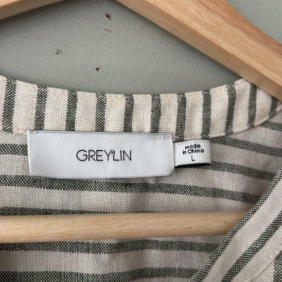 Greylin Striped Linen Blend Button-Front Dress – Size L - Picture 5 of 7